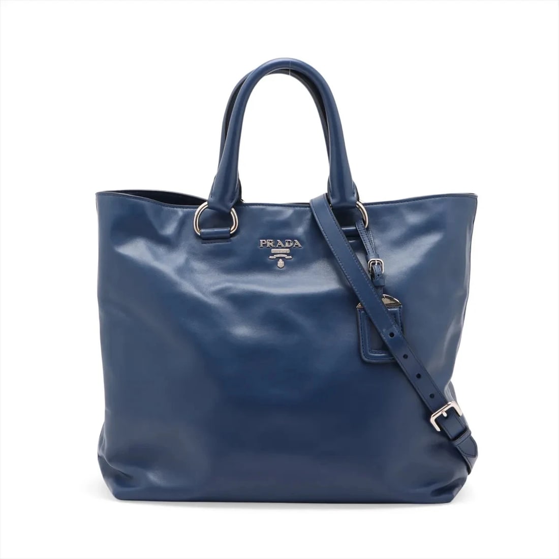 PRADA LEATHER 2 WAY HANDBAG: Prada Leather 2 Way Handbag Brand: Prada Type/Style: Top Handle Bag Material: Leather Color: Blue Size: Height:12.4inchLength:13.2inchDepth:5.5inch Accessories: None Accessories Notice: Wh