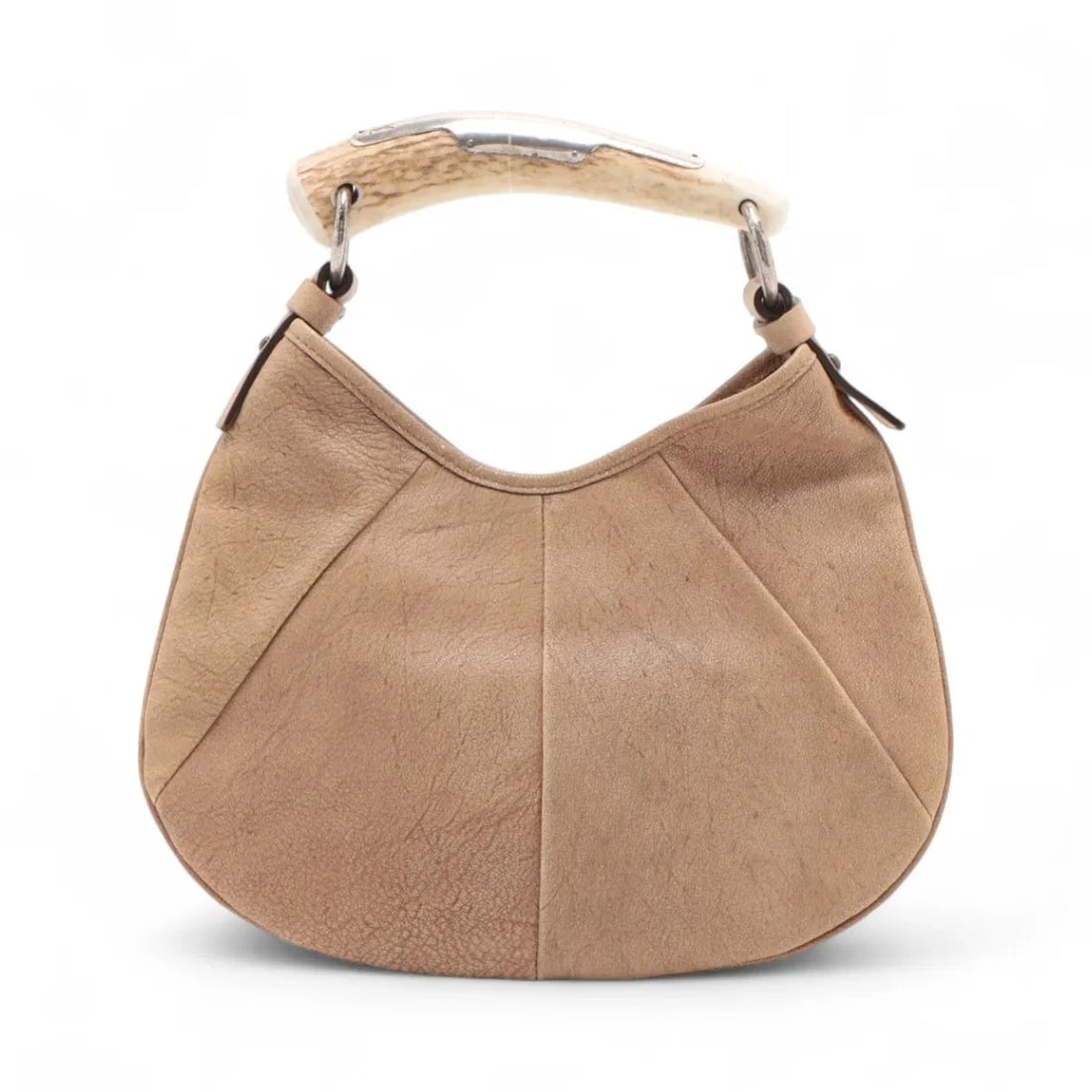 YVES SAINT-LAURENT MOMBASA LEATHER HAND BAG: Yves Saint-Laurent Mombasa Leather Hand bag Brand: Yves Saint-Laurent Type/Style: Top Handle Bag Material: Leather Color: Beige Size: Height:8.7inchLength:10.4inchDepth:0.8inch Accessories: None <
