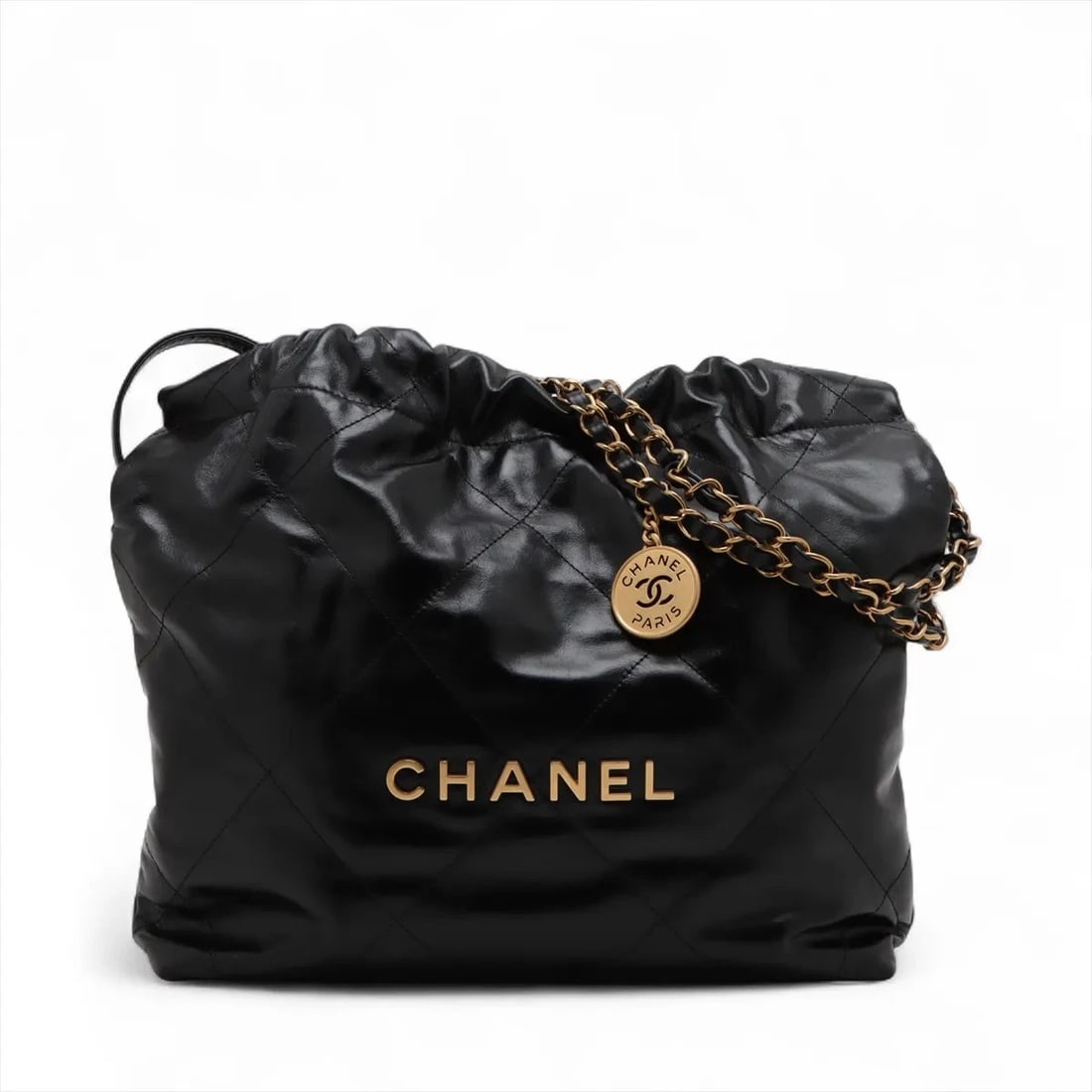 CHANEL 22 SMALL SHINY CALFSKIN CHAIN SHOULDER BAG: Chanel 22 Small shiny calfskin Chain Shoulder Bag Brand: Chanel Type/Style: Shoulder Bag Material: shiny calfskin Color: Black Size: Height:12.0inchLength:11.8inchDepth:3.0inch Accessories: None <