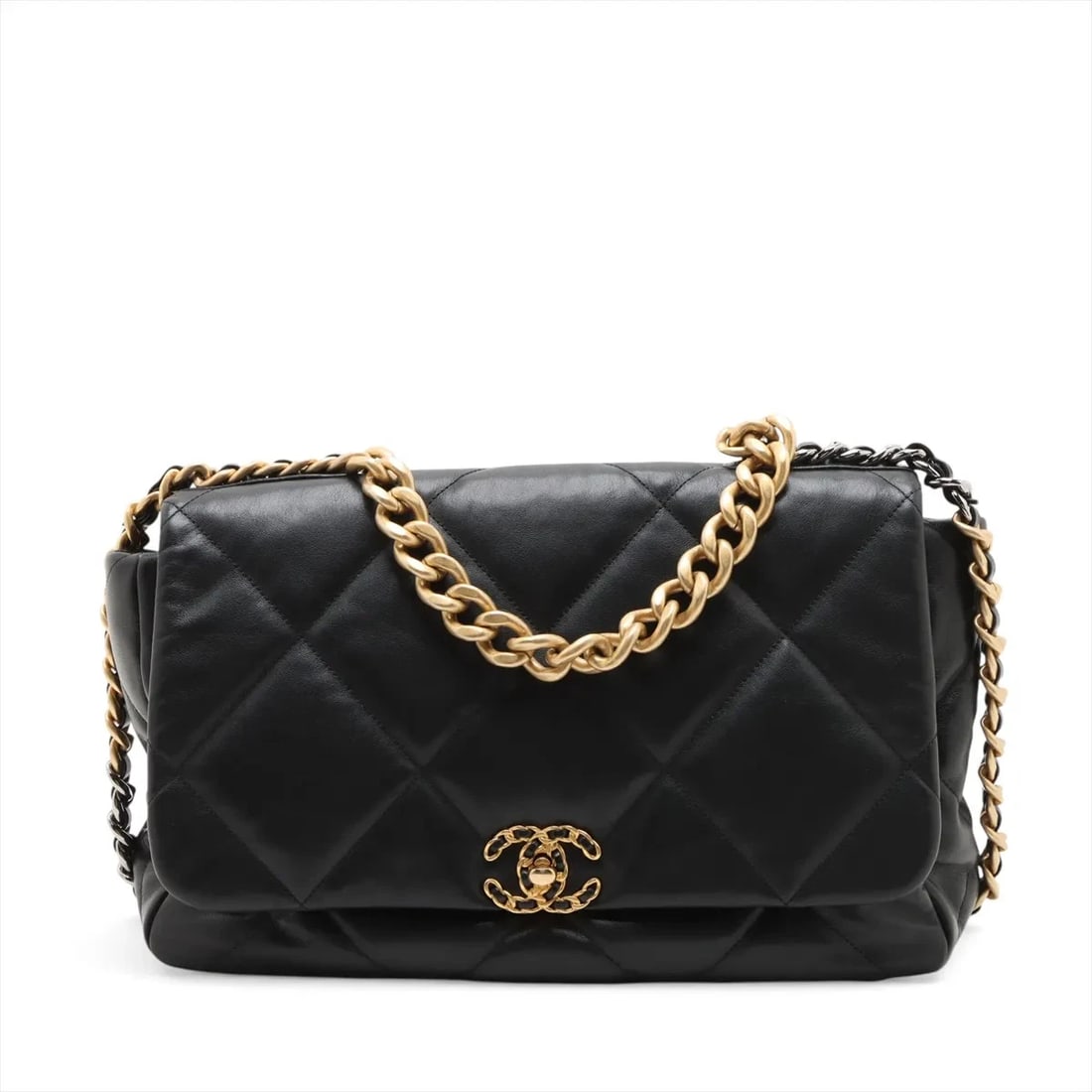 CHANEL 19 MAXI LAMBSKIN CHAIN SHOULDER BAG: Chanel 19 Maxi Lambskin Chain Shoulder Bag Brand: Chanel Type/Style: Shoulder Bag Material: Lambskin Color: Black Size: Height:9.1inchLength:13.6inchDepth:3.9inch Accessories: None Accesso