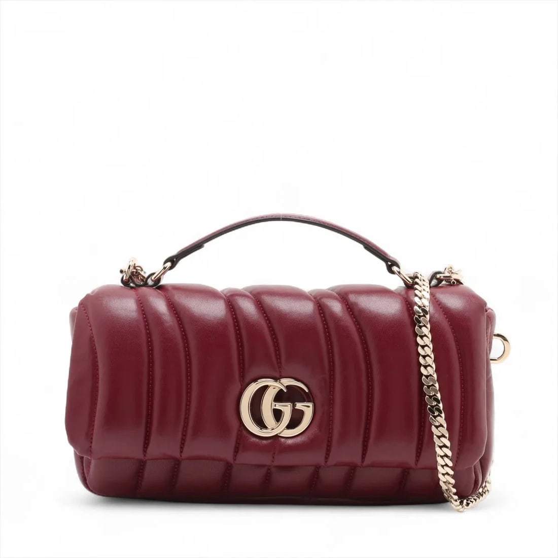 GUCCI GG MILANO LEATHER HAND BAG: Gucci GG Milano Leather Hand bag Brand: Gucci Type/Style: Top Handle Bag Material: Leather Color: Red Size: Height:5.7inchLength:10.6inchDepth:2.6inch Accessories: None Accessories Notice:
