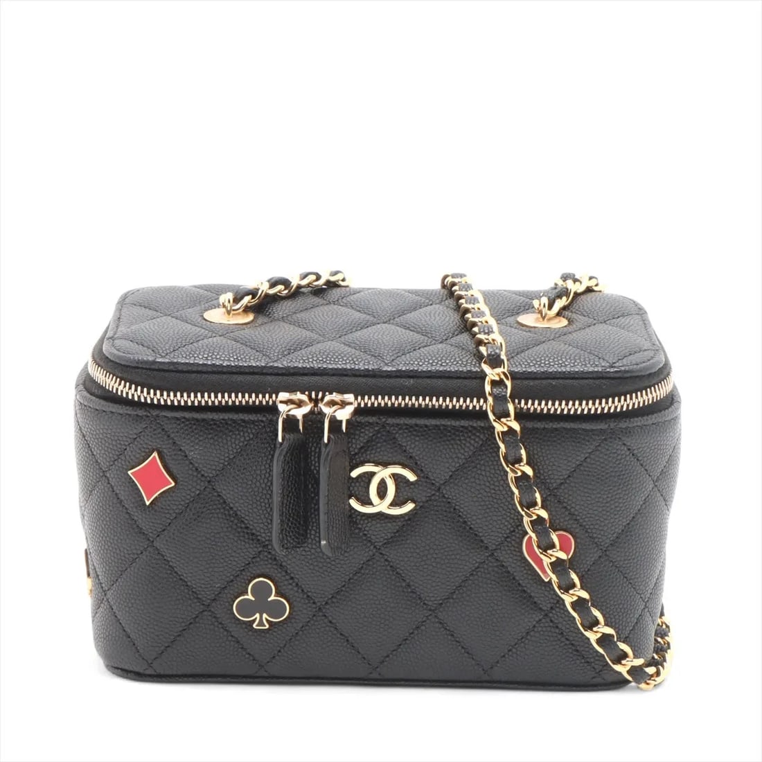 CHANEL MATELASSE CAVIAR SKIN CHAIN SHOULDER BAG: Chanel Matelasse Caviar Skin Chain Shoulder Bag Brand: Chanel Type/Style: Shoulder Bag Material: Caviar Skin Color: Black Size: Height:3.9inchLength:6.3inchDepth:3.1inch Accessories: None