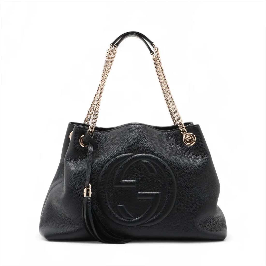 GUCCI SOHO LEATHER CHAIN TOTE BAG: Gucci Soho Leather Chain Tote Bag Brand: Gucci Type/Style: Tote Bag Material: Leather Color: Black Size: Height:10.2inchLength:14.6inchDepth:5.5inch Accessories: None Accessories Notice: When