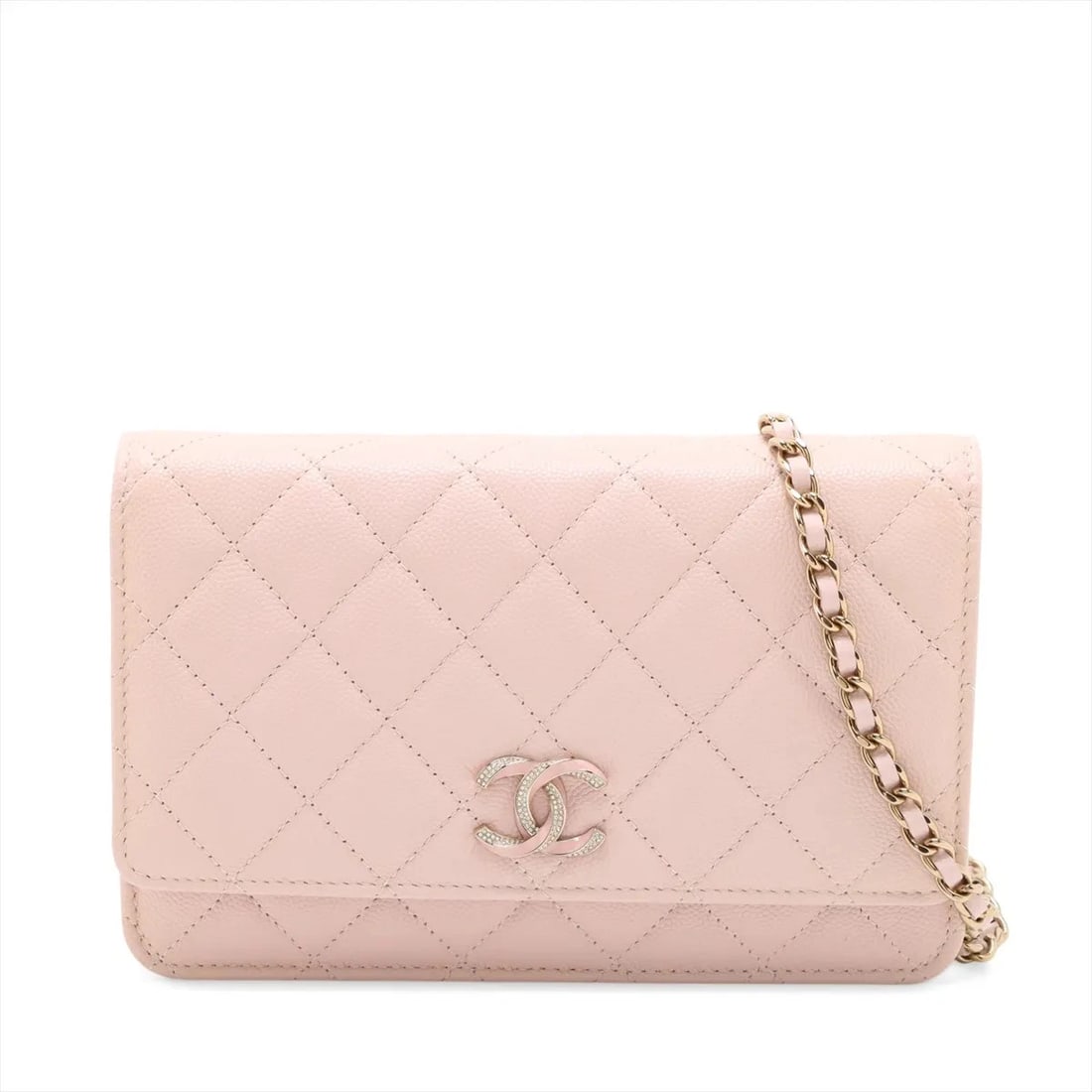 CHANEL MATELASSE CAVIAR SKIN CHAIN WALLET PINK GOLD METAL: Chanel Matelasse Caviar Skin Chain Wallet Pink Gold Metal Brand: Chanel Type/Style: Shoulder Bag Material: Caviar Skin Color: Pink Size: Height:4.9inchLength:7.5inchDepth:1.0inch Accessories: None