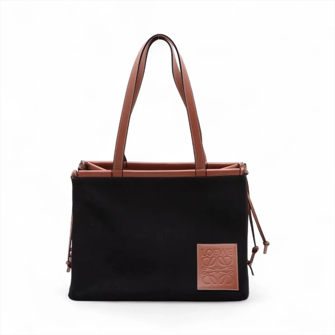 LOEWE CUSHION CANVAS & LEATHER TOTE BAG: Loewe Cushion Canvas & Leather Tote bag Brand: Loewe Type/Style: Tote Bag Material: Canvas & Leather Color: Black ? Brown Size: Height:10.4inchLength:13.6inchDepth:7.3inch Accessories: None