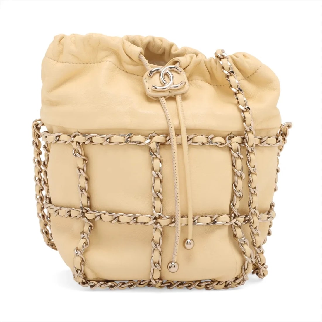 CHANEL DRAWSTRING LAMBSKIN CHAIN SHOULDER BAG: Chanel Drawstring Lambskin Chain Shoulder Bag Brand: Chanel Type/Style: Shoulder Bag Material: Lambskin Color: Yellow Size: Height:6.5inchLength:4.3inchDepth:4.3inch Accessories: None Acce