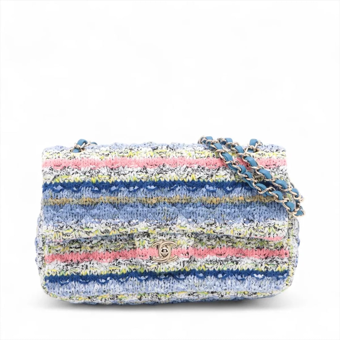 CHANEL MATELASSE TWEED SINGLE FLAP DOUBLE CHAIN BAG: Chanel Matelasse Tweed Single Flap Double Chain Bag Brand: Chanel Type/Style: Shoulder Bag Material: Tweed Color: Multicolor Size: Height:6.3inchLength:9.8inchDepth:2.4inch Accessories: None <