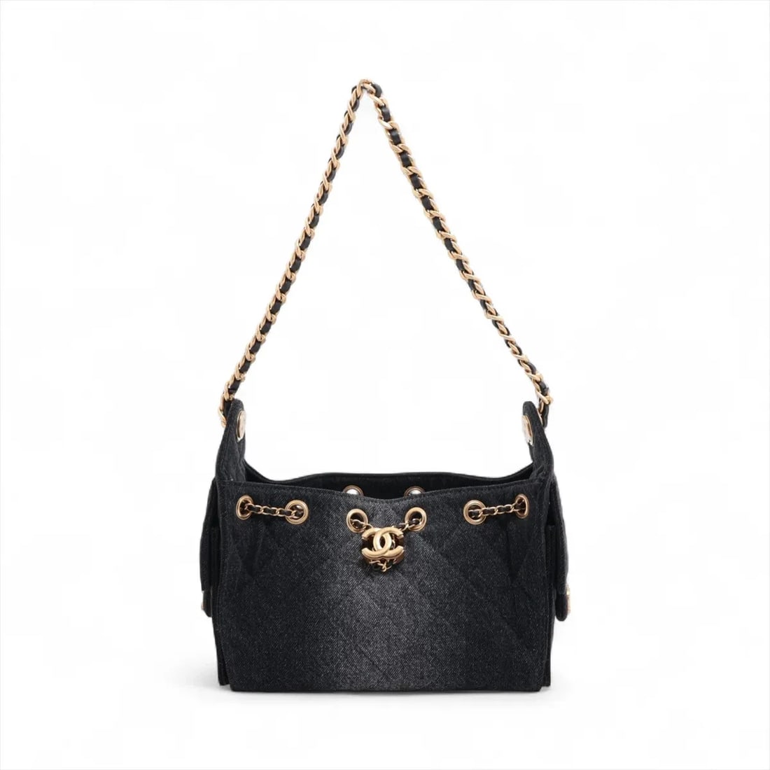 CHANEL 25 MINI DENIM CHAIN SHOULDER BAG: Chanel 25 Mini Denim Chain Shoulder Bag Brand: Chanel Type/Style: Shoulder Bag Material: Denim Color: Black Size: Height:8.3inchLength:8.7inchDepth:4.1inch Accessories: None Accessories No