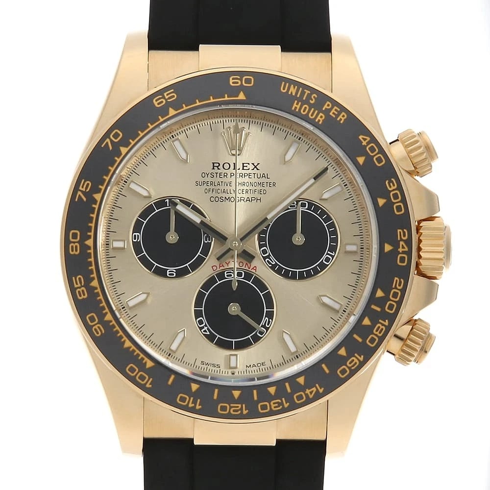 ROLEX COSMOGRAPH DAYTONA GOLDEN X BLACK WATCH: ROLEX Cosmograph Daytona Golden x black Watch Brand: ROLEX Type/Style: Wrist watch Material: Band Material rubber, Case Material Yellow Gold Color: Dial Color Golden Size: Case:W40mm Circumference of 