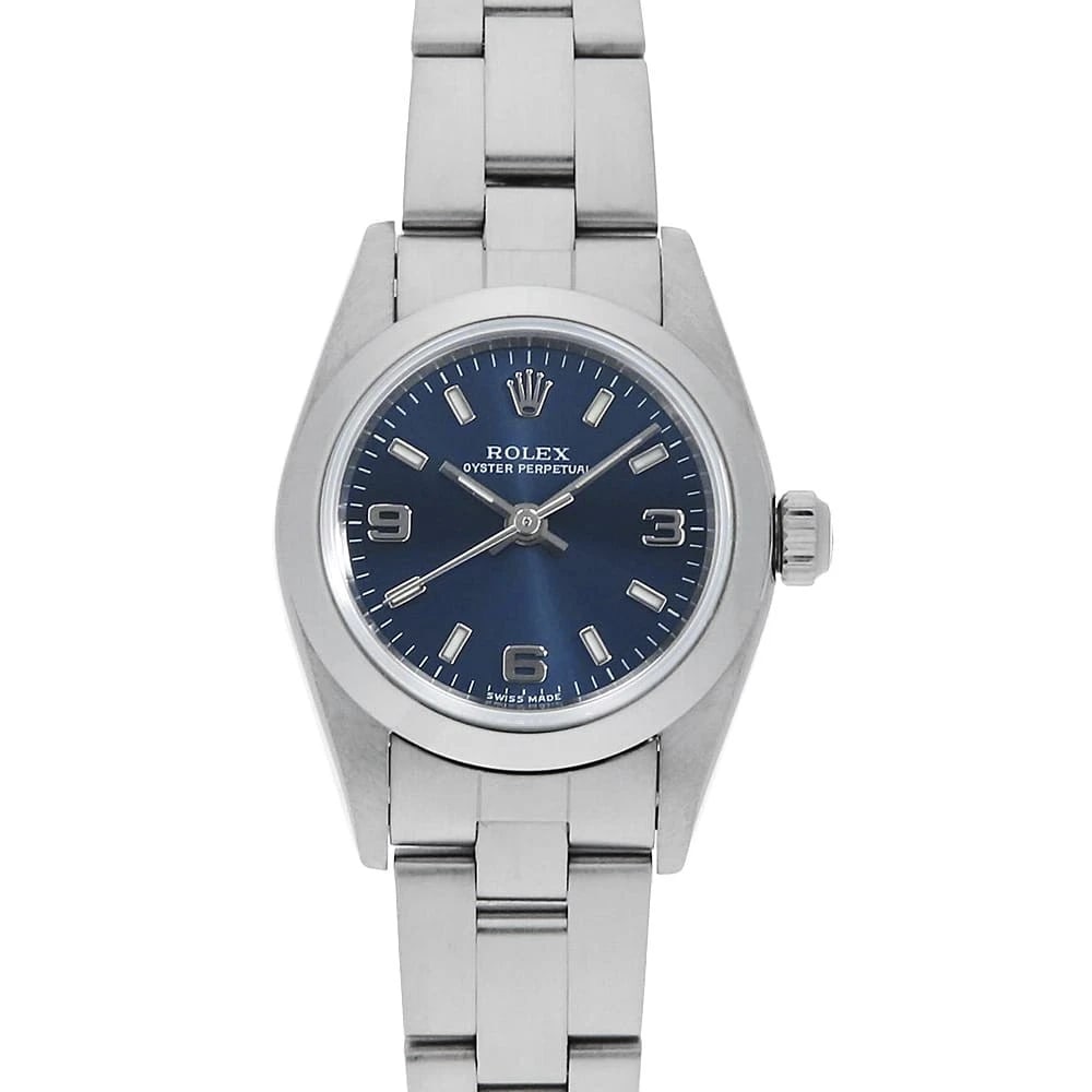 ROLEX OYSTER PERPETUAL BLUE WHITE WATCH: ROLEX Oyster perpetual blue white Watch Brand: ROLEX Type/Style: Wrist watch Material: Band Material Stainless Steel, Case Material Stainless Steel Color: Dial Color Blue Size: Case:W23.5mm Circumfere