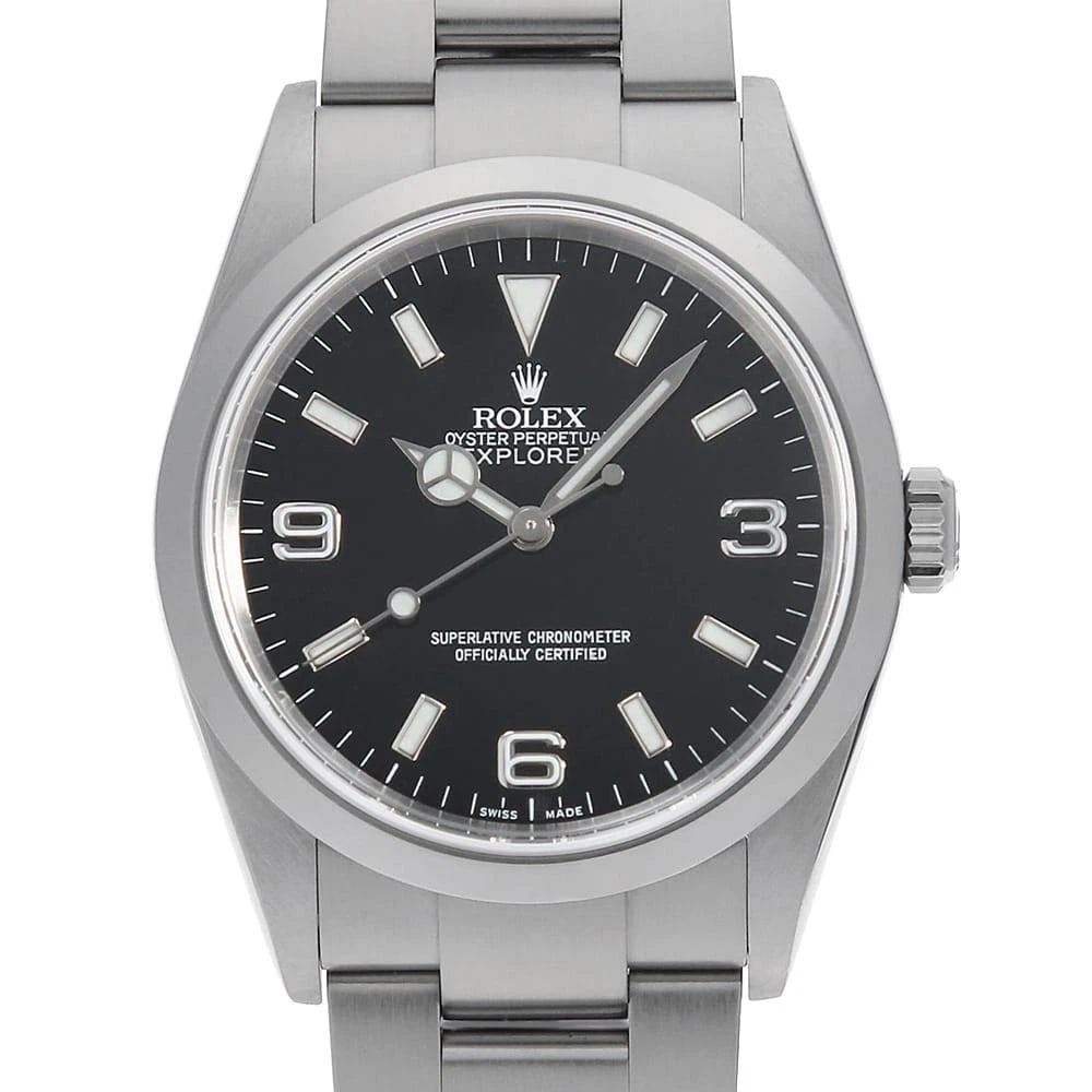 ROLEX EXPLORER BLACK STAINLESS STEEL WATCH: ROLEX Explorer black Stainless Steel Watch Brand: ROLEX Type/Style: Wrist watch Material: Band Material Stainless Steel, Case Material Stainless Steel Color: Dial Color Black Size: Case:W36mm Circumfe