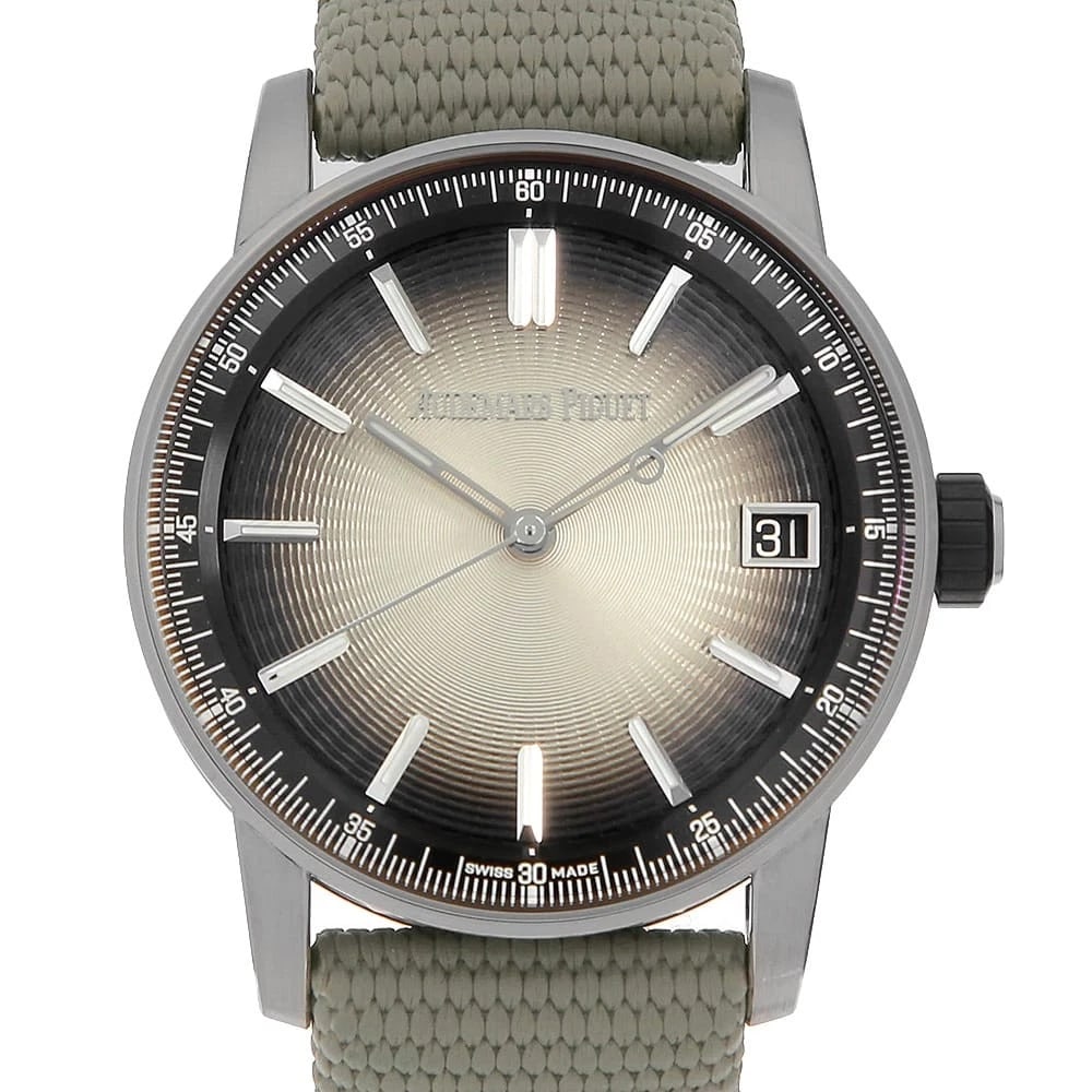 AUDEMARS PIGUET STAINLESS STEEL WATCH: AUDEMARS PIGUET Stainless Steel Watch Brand: AUDEMARS PIGUET Type/Style: Wrist watch Material: Band Material rubber, Case Material Stainless Steel/ceramic Color: Dial Color Smoke Beige Size: