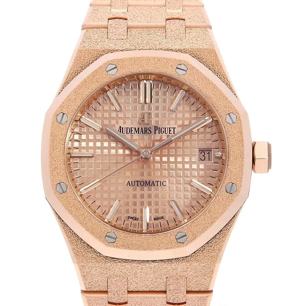 AUDEMARS PIGUET ROYAL OAK GOLD AUTOMATIC WATCH: AUDEMARS PIGUET Royal Oak Gold Automatic Watch Brand: AUDEMARS PIGUET Type/Style: Wrist watch Material: Band Material Pink Gold, Case Material Pink Gold Color: Dial Color Pink Gold Size: Case:W37mm Ci