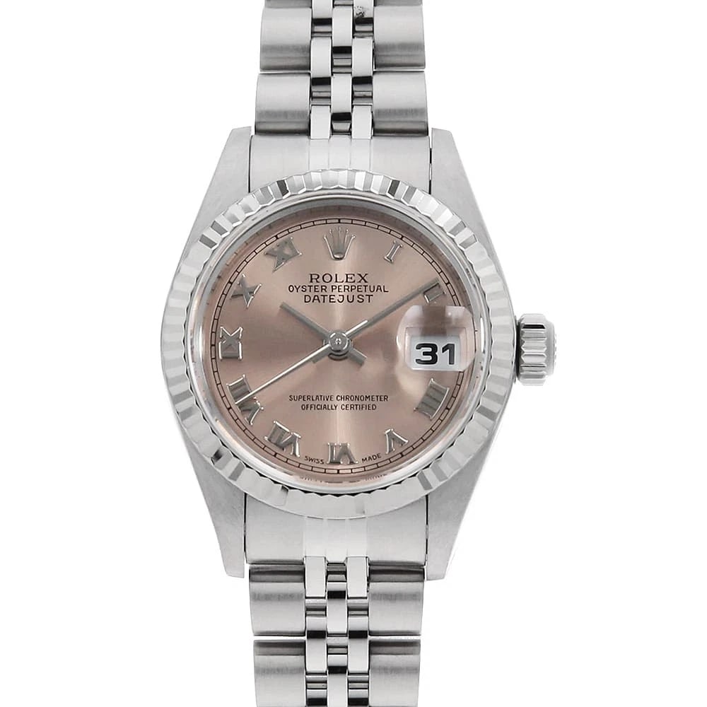 ROLEX DATEJUST PINK STAINLESS STEEL WATCH: ROLEX Datejust pink Stainless Steel Watch Brand: ROLEX Type/Style: Wrist watch Material: Band Material Stainless Steel, Case Material Stainless Steel/White gold Color: Dial Color Pink Size: Case:W26mm