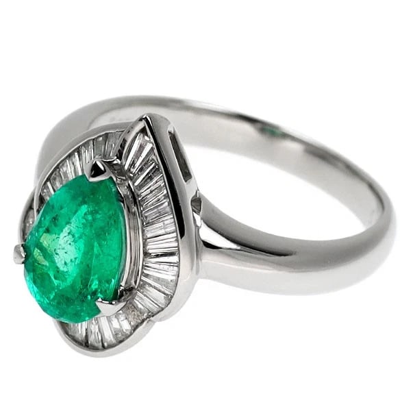 PT900 PEAR SHAPE EMERALD DIAMOND RING - 2