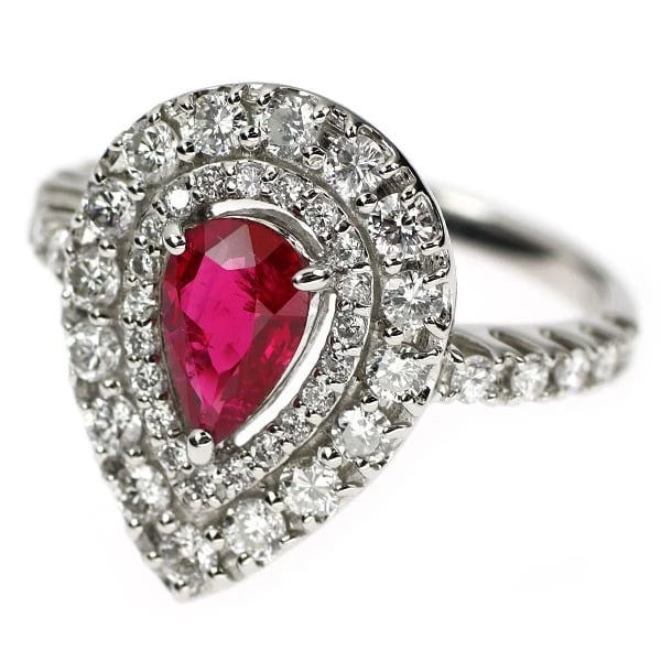 PT950 MYANMAR/BURMA UNHEATED RUBY DIAMOND RING - 2