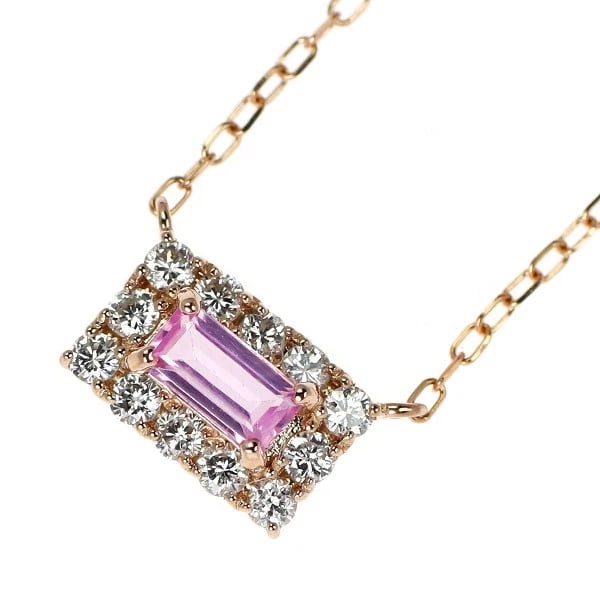 K18PG PINK SAPPHIRE DIAMOND NECKLACE: K18PG pink sapphire diamond necklace Brand: None Type/Style: necklaces Material: K18PG, Main Stone Sapphire Color: PG Size: 6.75 - 7 US Accessories: None Accessories Notice: When purchasing pre-owned