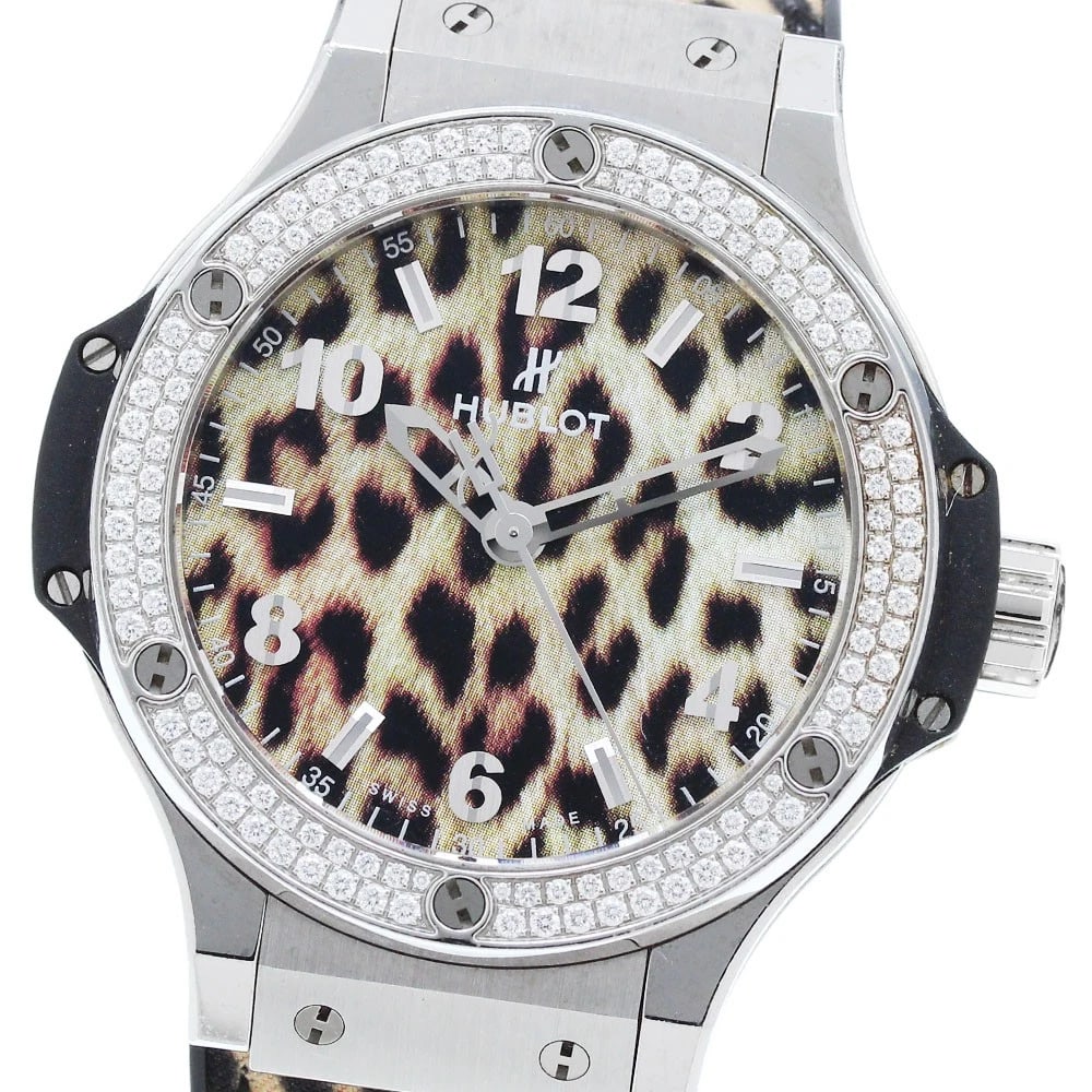 HUBLOT BIG BANG QUARTZ WATCH: HUBLOT big Bang Quartz Watch Brand: HUBLOT Type/Style: Wristwatch Material: Band Material Rubber / nylon, Case Material Stainless Steel Color: Dial Color Leopard Band Color Leopard / Black Case Color