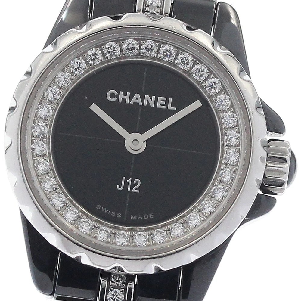 CHANEL J12 DIAMOND BLACK QUARTZ WATCH: CHANEL J12 Diamond black Quartz Watch Brand: CHANEL Type/Style: Wristwatch Material: Band Material Ceramic / Stainless Steel, Case Material Ceramic / Stainless Steel Color: Dial Color black Band