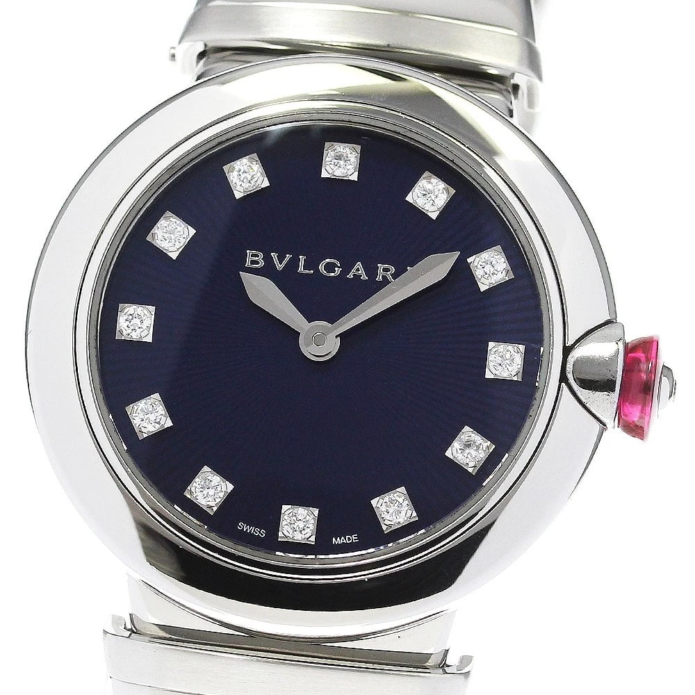 BVLGARI DIAMOND NAVY QUARTZ WATCH: BVLGARI diamond Navy Quartz Watch Brand: BVLGARI Type/Style: Wristwatch Material: Band Material Stainless Steel, Case Material Stainless Steel Color: Dial Color Navy Band Color Silver Case Color Silve