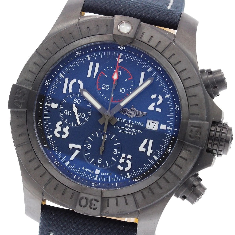 BREITLING SUPER AVENGER NAVY DIAL AUTOMATIC WATCH: BREITLING Super Avenger Navy Dial Automatic Watch Brand: BREITLING Type/Style: Wristwatch Material: Band Material rubber, Case Material Stainless Steel Color: Case Color black Band Color black Dial Co