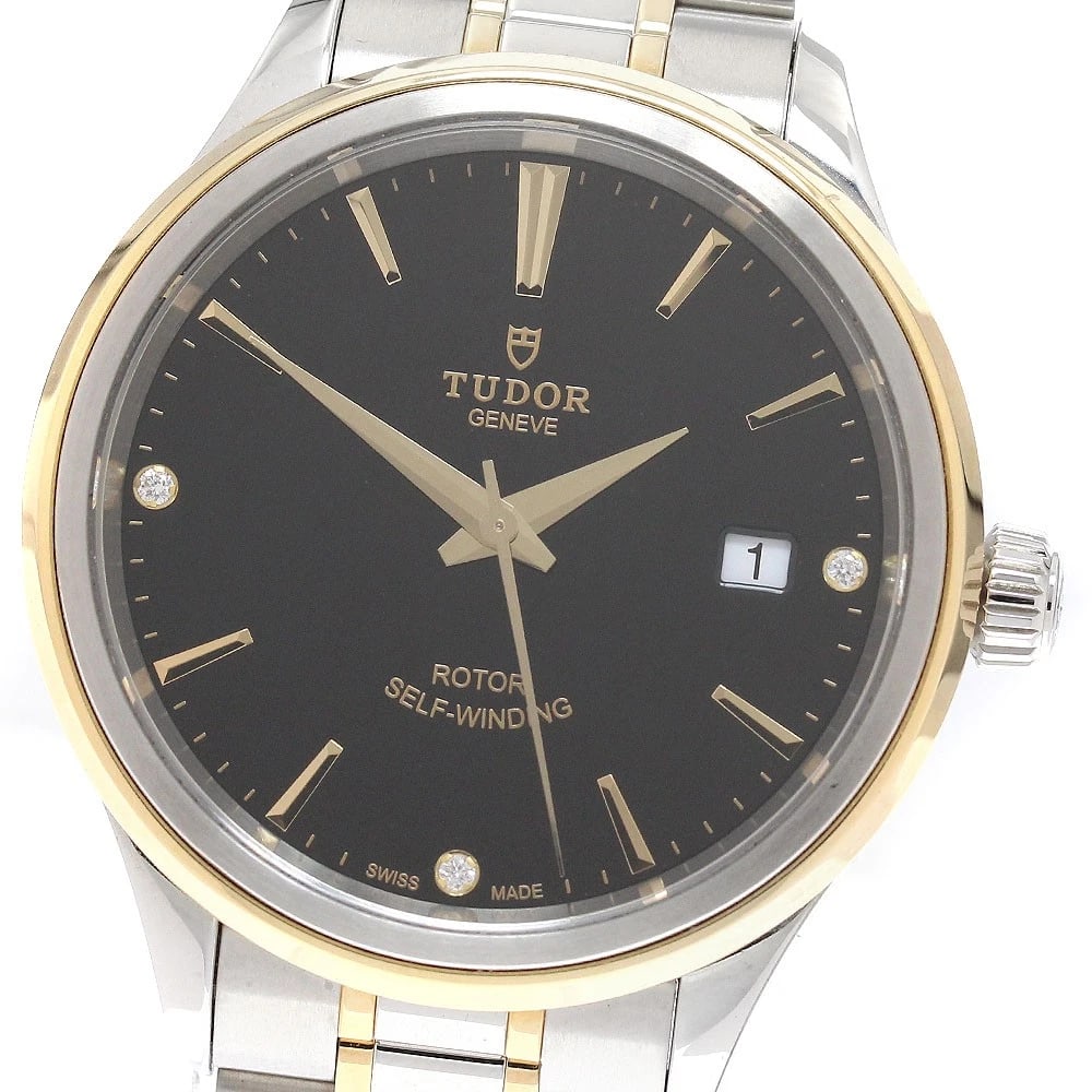 TUDOR DIAMOND BLACK AUTOMATIC WATCH: TUDOR diamond black Automatic Watch Brand: TUDOR Type/Style: Wristwatch Material: Band Material Stainless Steel/YG, Case Material Stainless Steel/YG Color: Case Color Silver / Gold Band Color Silver /