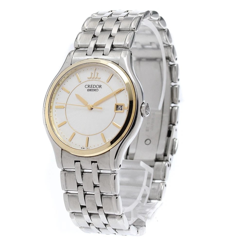 SEIKO CREDOR DATE SILVER QUARTZ WATCH: SEIKO CREDOR Date Silver Quartz Watch Brand: SEIKO Type/Style: Wristwatch Material: Band Material Stainless Steel, Case Material Stainless Steel/K18YG Color: Case Color Silver / Gold Band Color