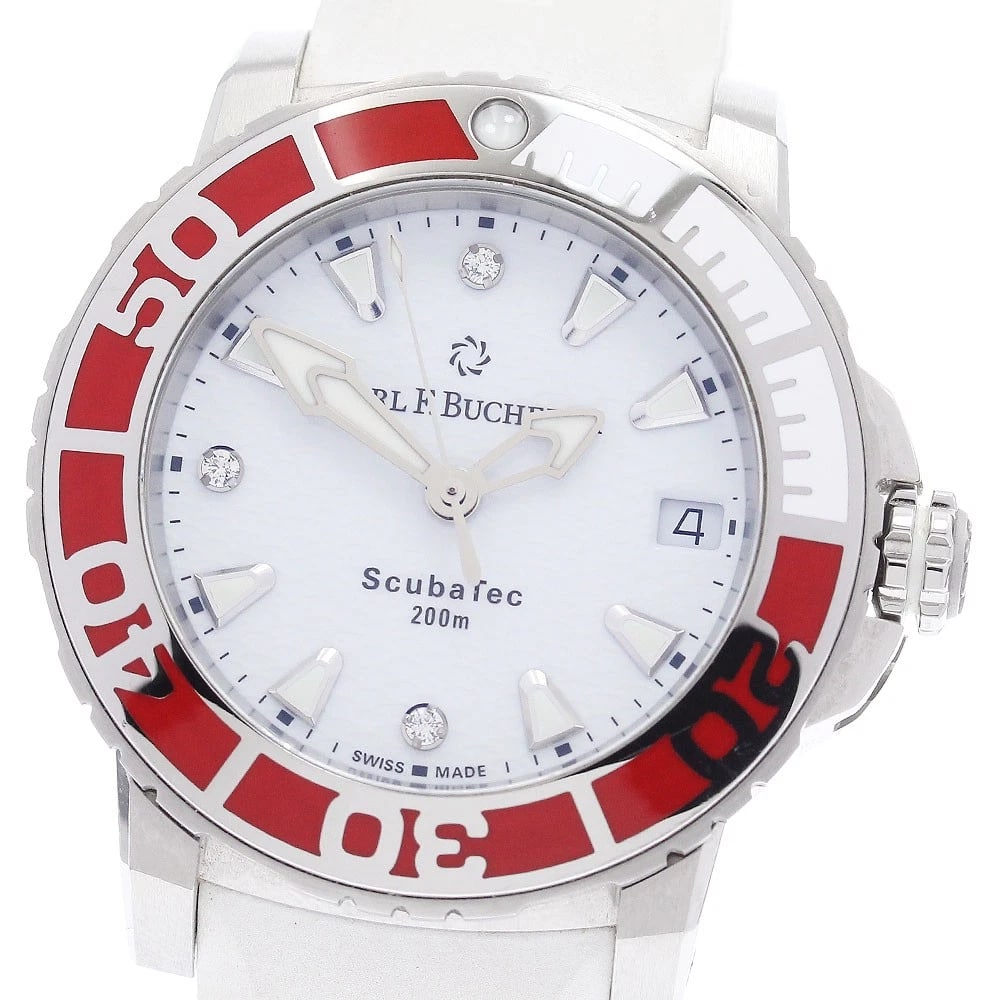 CARL F.BUCHERER AUTOMATIC WATCH: CARL F.BUCHERER Automatic Watch Brand: CARL F.BUCHERER Type/Style: Wristwatch Material: Band Material rubber, Case Material Stainless Steel Color: Case Color Silver Band Color white Dial Color white S