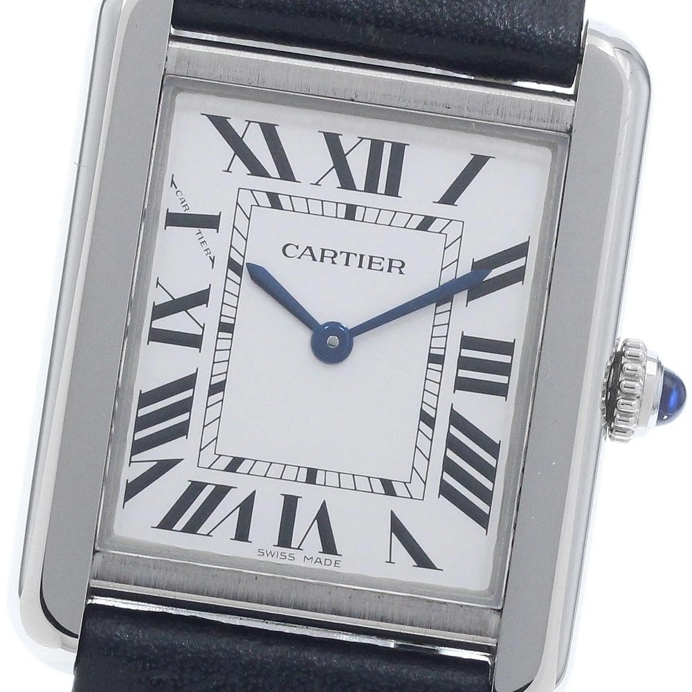 CARTIER TANK SOLO SILVER QUARTZ WATCH: CARTIER Tank solo Silver Quartz Watch Brand: CARTIER Type/Style: Wristwatch Material: Band Material leather, Case Material Stainless Steel Color: Case Color Silver Band Color black Dial Color Silver S