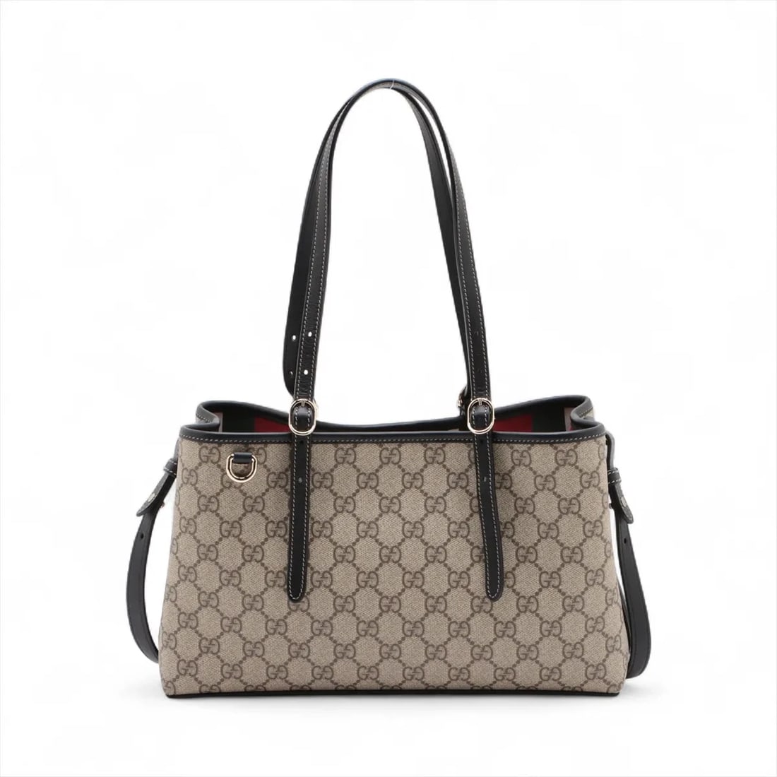 GUCCI GG SUPREME PVC & LEATHER HANDBAG: Gucci GG Supreme PVC & leather Handbag Brand: Gucci Type/Style: Top Handle Bag Material: PVC & leather Color: Beige Size: Height:7.1inchLength:11.8inchDepth:4.3inch Accessories: None Acces