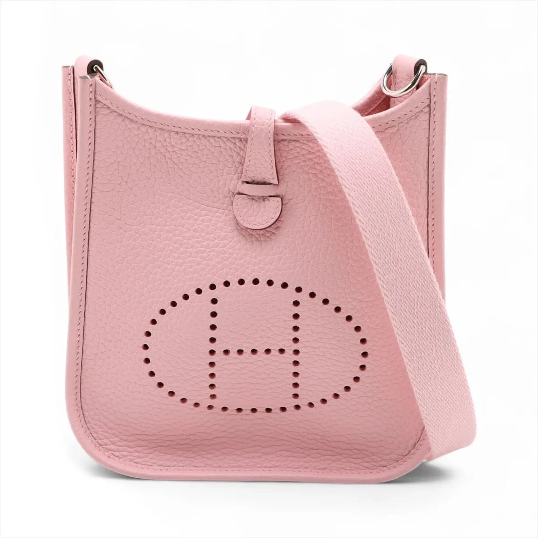 HERMES EVELYN ROSE SAKURA SILVER METAL: Hermes evelyn Rose Sakura Silver Metal Brand: Hermes Type/Style: Shoulder Bag Material: Taurillon Clemence Color: Rose Sakura Size: Height:7.7inchLength:7.1inchDepth:2.2inch Accessories: None