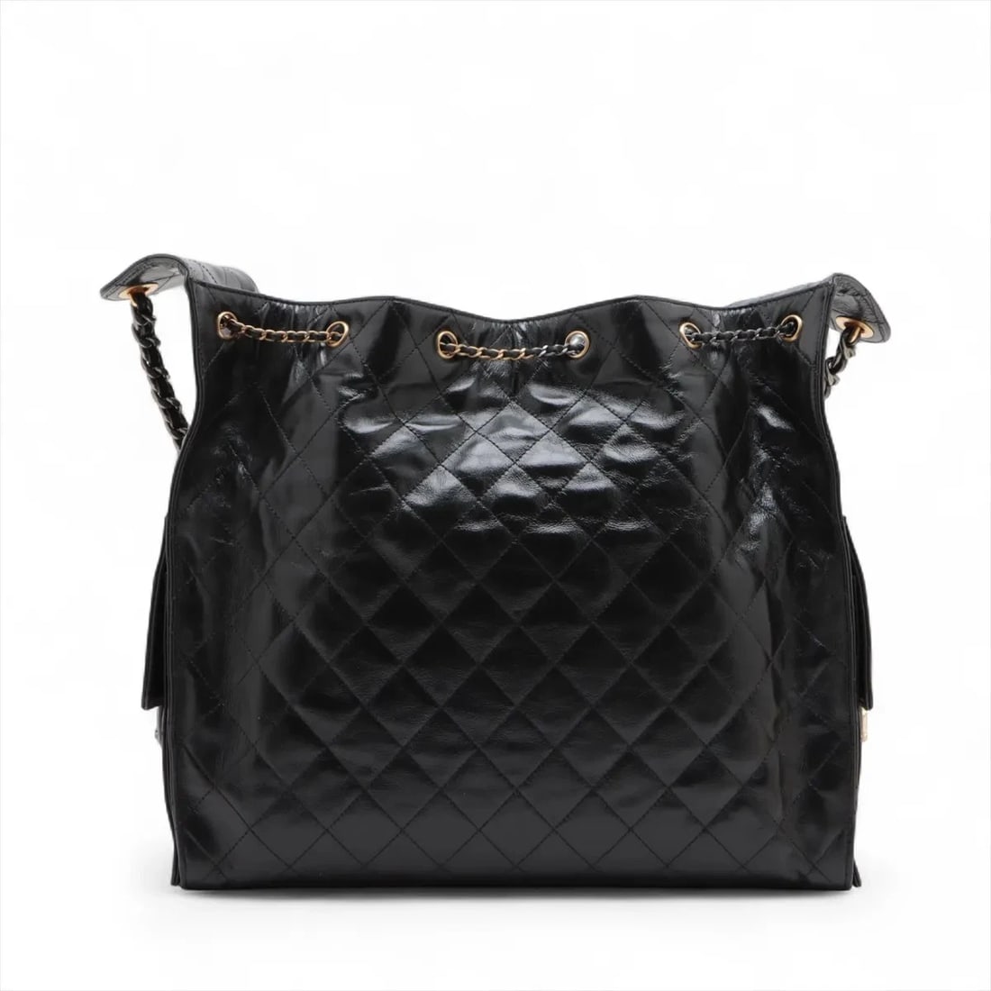 CHANEL LARGE SHINY LAMBSKIN CHAIN SHOULDER BAG: Chanel large shiny lambskin Chain Shoulder Bag Brand: Chanel Type/Style: Shoulder Bag Material: shiny lambskin Color: Black Size: Height:13.0inchLength:14.0inchDepth:5.9inch Accessories: None