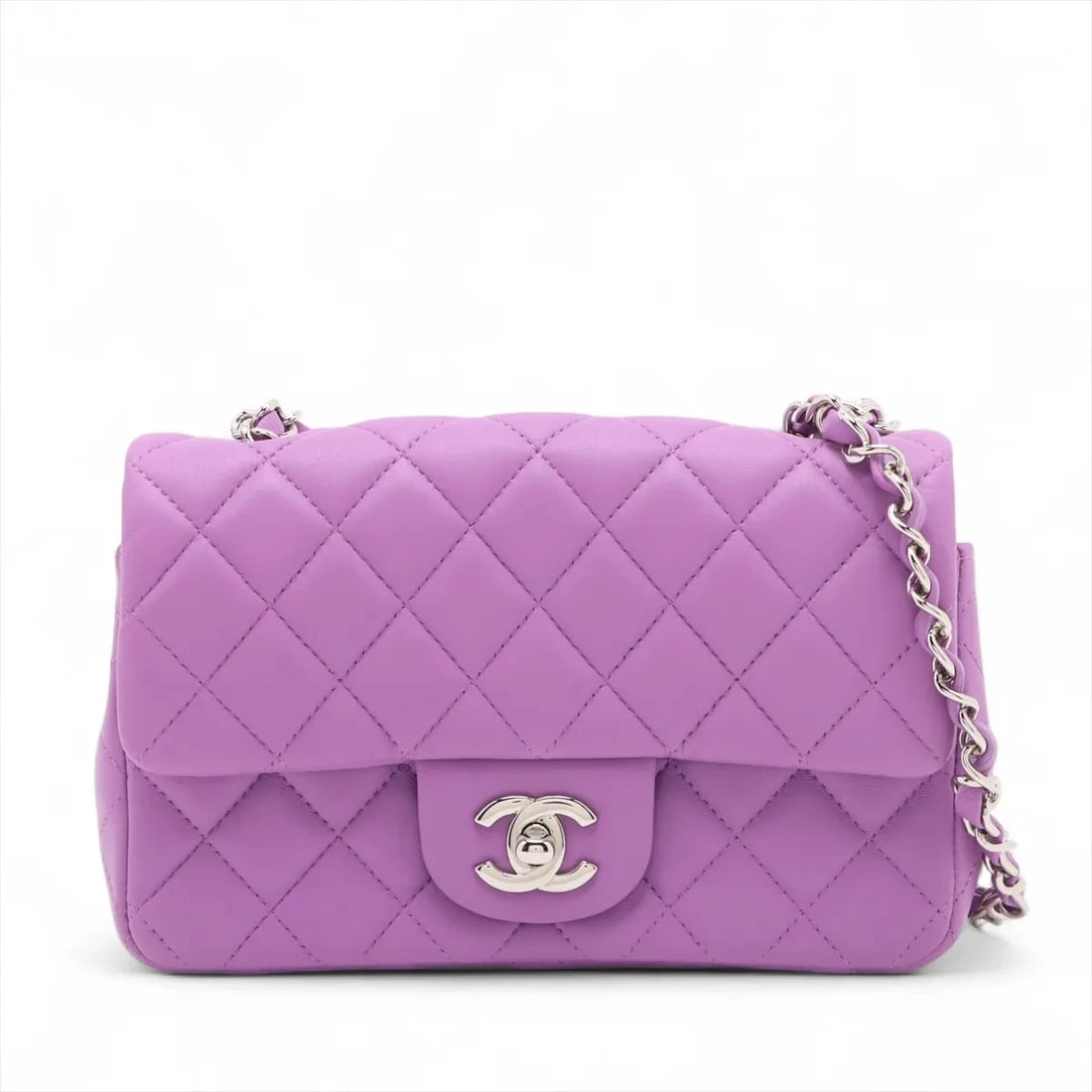 CHANEL MINI MATELASSE SINGLE CHAIN BAG: Chanel Mini Matelasse Single Chain Bag Brand: Chanel Type/Style: Shoulder Bag Material: Lambskin Color: Purple Size: Height:4.9inchLength:7.7inchDepth:2.4inch Accessories: None Accessories