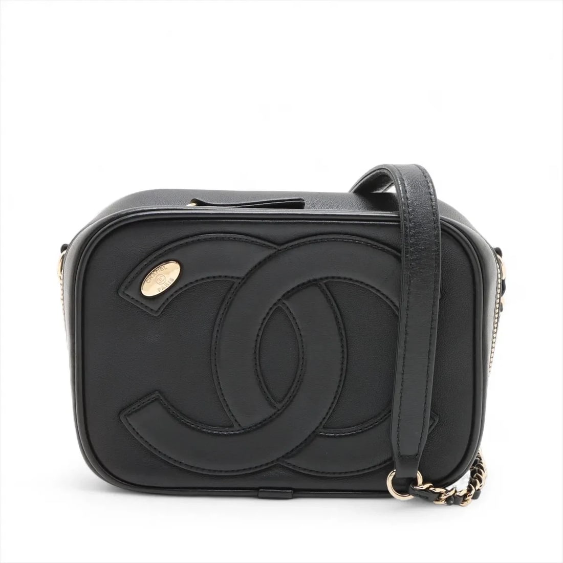 CHANEL COCO MARK LAMBSKIN CHAIN SHOULDER BAG: Chanel Coco Mark Lambskin Chain Shoulder Bag Brand: Chanel Type/Style: Shoulder Bag Material: Lambskin Color: Black Size: Height:4.9inchLength:6.7inchDepth:2.4inch Accessories: None Accessories