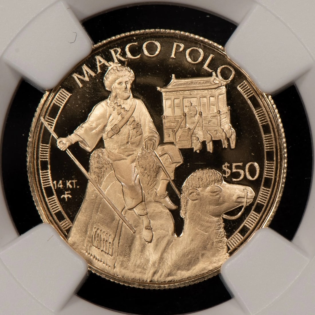 1997 FM COOK ISLANDS $50 GOLD MARCO POLLO COIN: 1997 FM Cook Islands $50 Gold Marco Pollo Coin Brand/Mint: None Year: 1997 Fineness: 14k - 0.583 Country of Origin: None Accessories: None Accessories Notice: When purchasing pre-owned goods, please