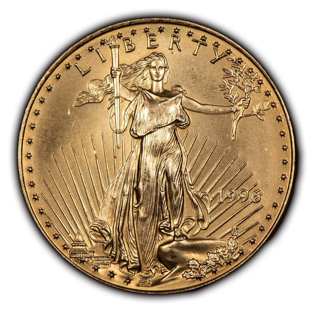 1996 G$25 1/2 OZ GOLD AMERICAN EAGLE: 1996 G$25 1/2 oz Gold American Eagle Brand/Mint: U.S. Mint Year: 1996 Fineness: 0.9167 Country of Origin: United States Accessories: None Accessories Notice: When purchasing pre-owned goods, please