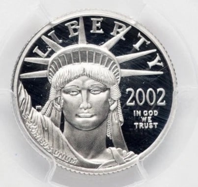 2002-W PROOF PLATINUM EAGLE 1/4 OZ BLUE LABEL (1 of 2)