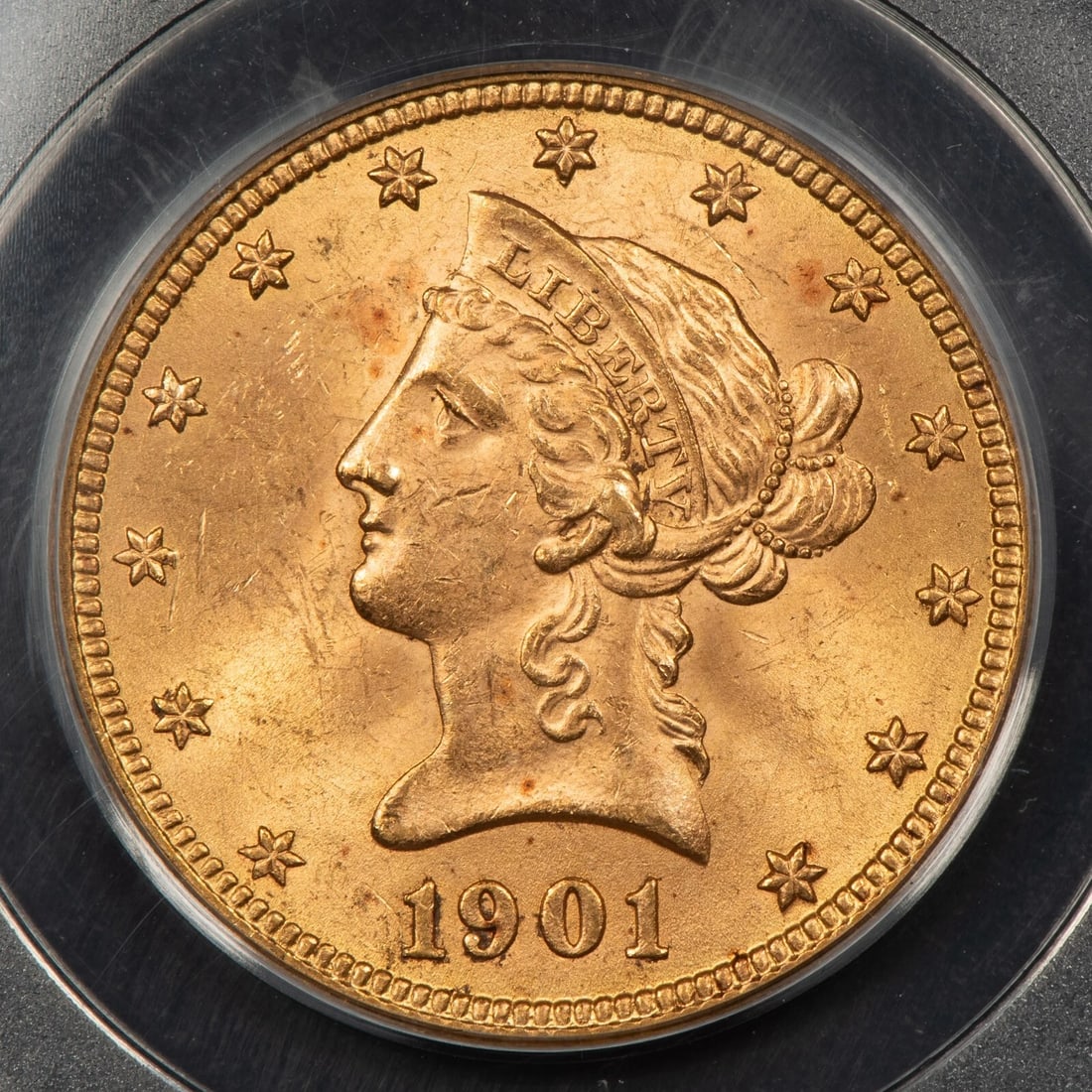 1901 $10 LIBERTY HEAD GOLD EAGLE: 1901 $10 Liberty Head Gold Eagle Brand/Mint: U.S. Mint Year: 1901 Fineness: 0.9 Country of Origin: United States Accessories: None Accessories Notice: When purchasing pre-owned goods, please refer