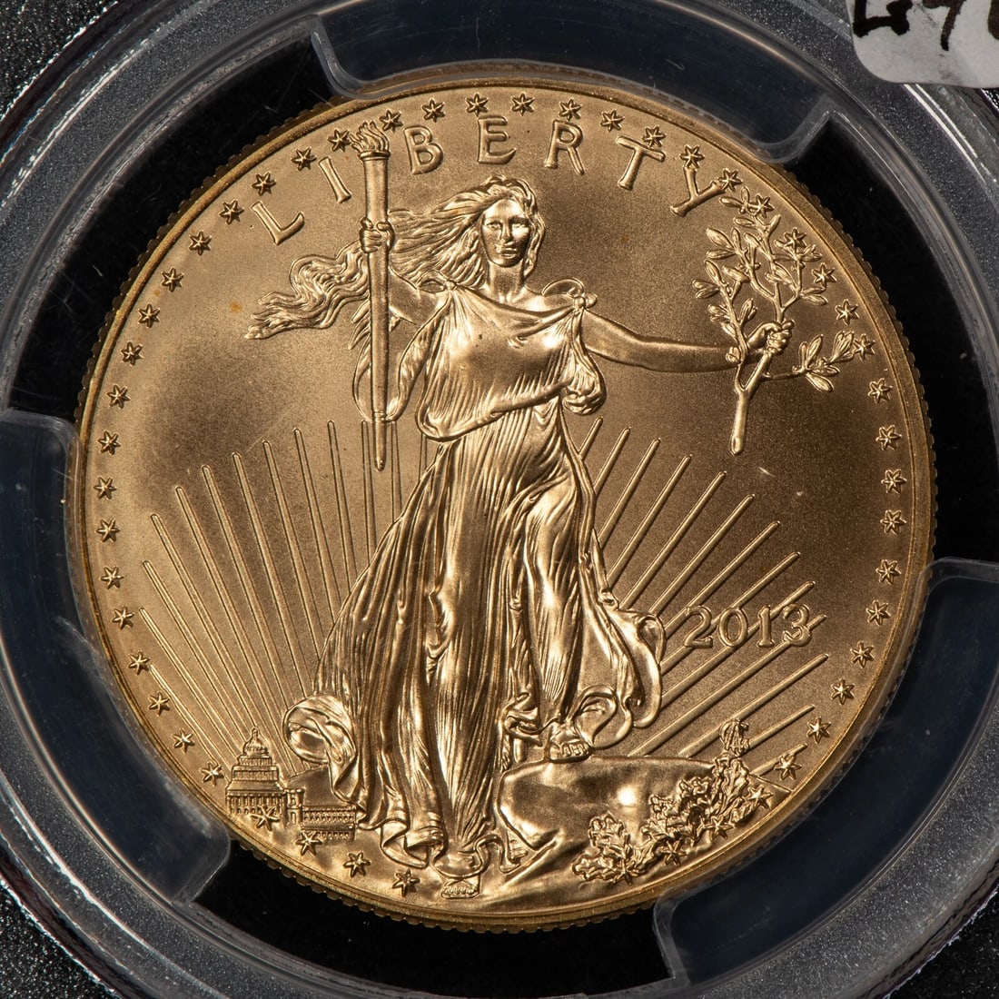 2013 G$50 1 OZ GOLD AMERICAN EAGLE - PHILIP DIEHL: 2013 G$50 1 oz Gold American Eagle - Philip Diehl Brand/Mint: U.S. Mint Year: 2013 Fineness: 0.9167 Country of Origin: United States Accessories: None Accessories Notice: When purchasing pre-owned