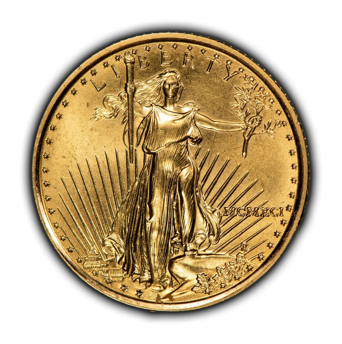 1991 G$10 1/4 OZ GOLD AMERICAN EAGLE: 1991 G$10 1/4 oz Gold American Eagle Brand/Mint: U.S. Mint Year: 1991 Fineness: 0.9167 Country of Origin: United States Accessories: None Accessories Notice: When purchasing pre-owned goods, please
