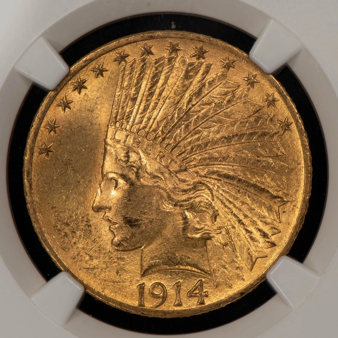 1914 G$10 INDIAN HEAD GOLD EAGLE: 1914 G$10 Indian Head Gold Eagle Brand/Mint: U.S. Mint Year: 1914 Fineness: 0.9 Country of Origin: United States Accessories: None Accessories Notice: When purchasing pre-owned goods, please refer