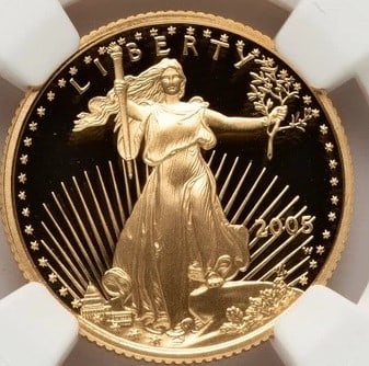 2008-W PROOF GOLD EAGLE 1/4 OZ RED BOOK: 2008-W Proof Gold Eagle 1/4 oz Red Book Year: 2008 Composition: GOLD Denomination: $10 Country of Origin: United States Accessories: None Accessories Notice: When purchasing pre-owned goods, please