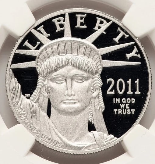 2011-W PROOF PLATINUM EAGLE 1 OZ ER BLUE: 2011-W Proof Platinum Eagle 1 oz ER Blue Year: 2011 Composition: Platinum Denomination: $100 Country of Origin: United States Accessories: None Accessories Notice: When purchasing pre-owned goods,
