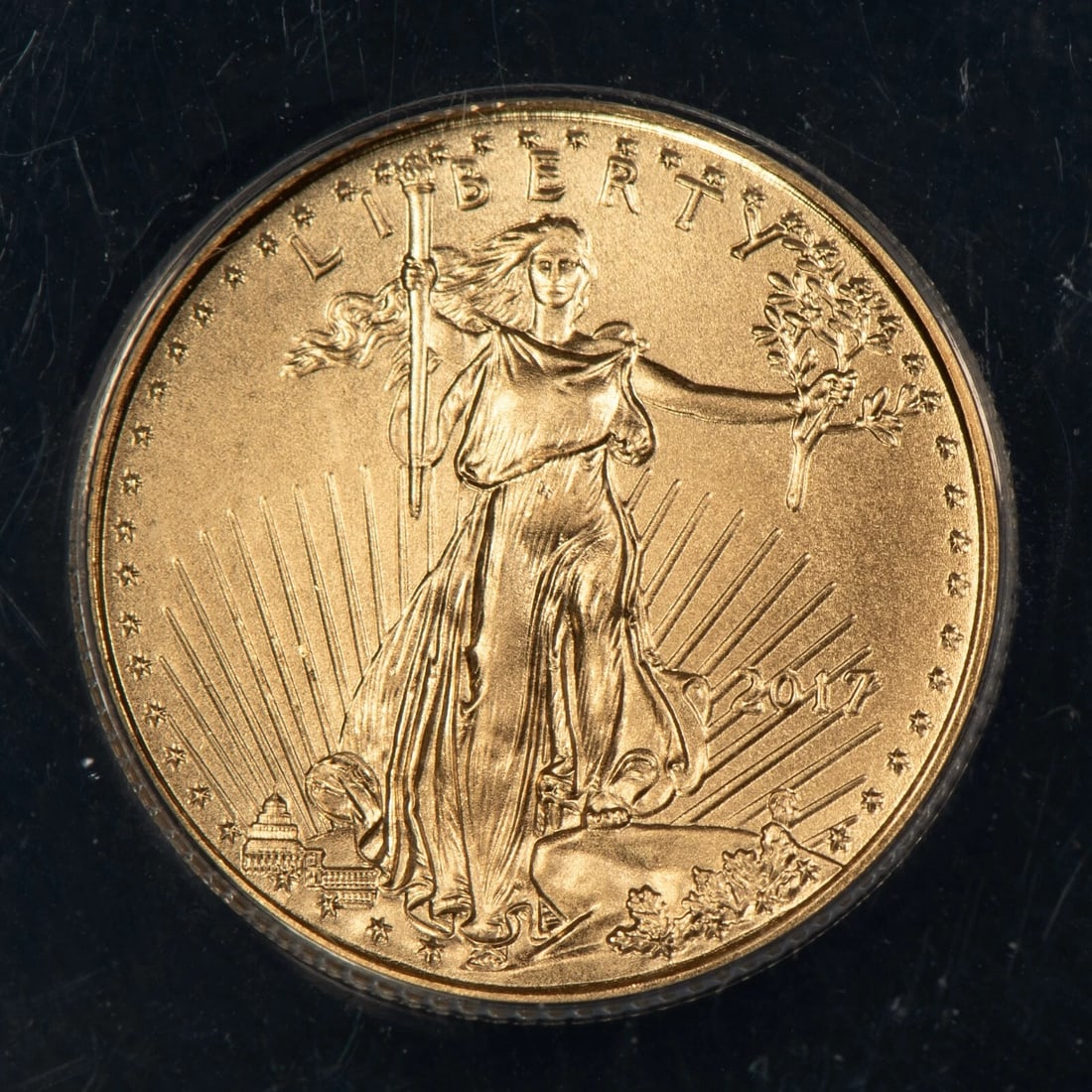 2017 G$5 1/10 OZ GOLD AMERICAN EAGLE: 2017 G$5 1/10 oz Gold American Eagle Brand/Mint: U.S. Mint Year: 2017 Fineness: 0.9167 Country of Origin: United States Accessories: None Accessories Notice: When purchasing pre-owned goods, please