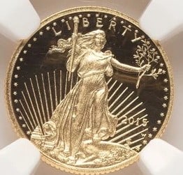 2015-W PROOF GOLD EAGLE 1/10 OZ ER BLUE (1 of 2)
