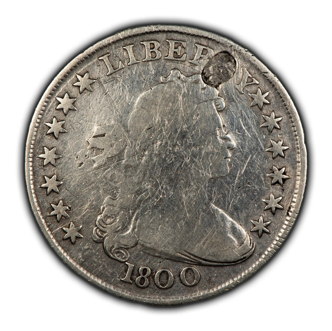 1800 $1 DRAPED BUST SILVER DOLLAR - AUTHENTIC EARLY US COIN: 1800 $1 Draped Bust Silver Dollar - Authentic Early US Coin Brand/Mint: Philadelphia Year: 1800 Fineness: 0.9 Country of Origin: United States Accessories: None Accessories Notice: When purchasing