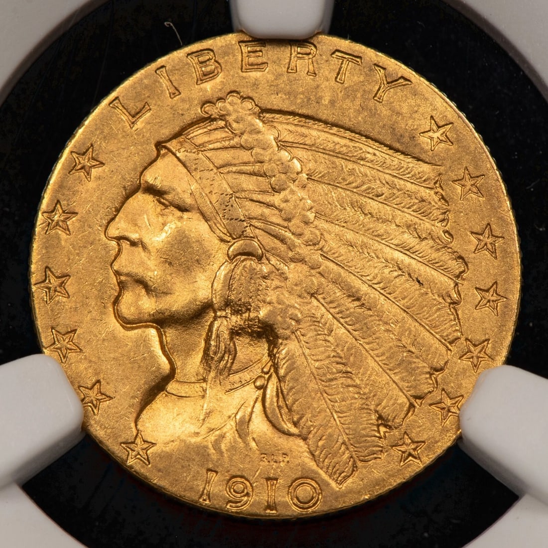 1910 G$2.50 INDIAN HEAD GOLD QUARTER EAGLE: 1910 G$2.50 Indian Head Gold Quarter Eagle Brand/Mint: U.S. Mint Year: 1910 Fineness: 0.9 Country of Origin: United States Accessories: None Accessories Notice: When purchasing pre-owned goods, ple