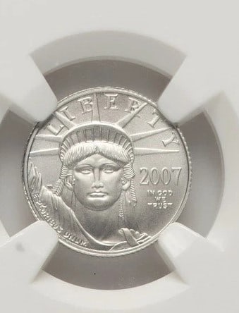 2007-W BURNISHED PLATINUM EAGLE 1/10 OZ BROWN LABEL (1 of 2)