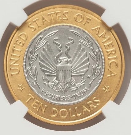 2000-W $10 LIBRARY OF CONGRESS BI-METALLIC GOLD 0.2509 OZ AND PLATINUM: 2000-W $10 Library of Congress Bi-Metallic Gold 0.2509 oz and Platinum Year: 2000 Composition: None Denomination: $10 Country of Origin: United States Accessories: None Accessories Notice: When pur