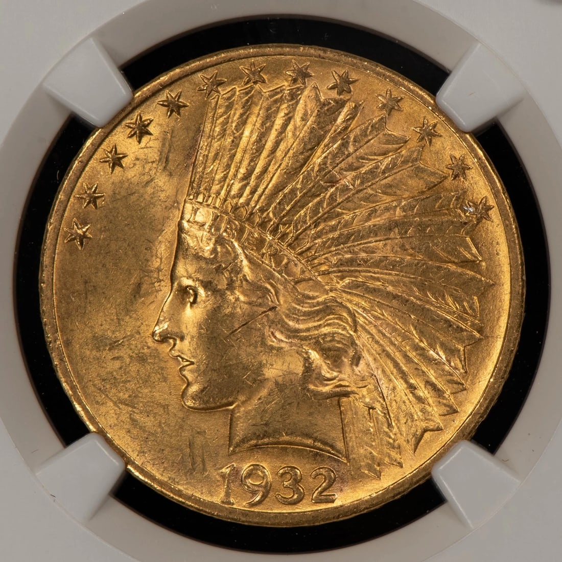 1932 G$10 INDIAN HEAD GOLD EAGLE: 1932 G$10 Indian Head Gold Eagle Brand/Mint: U.S. Mint Year: 1932 Fineness: 0.9 Country of Origin: United States Accessories: None Accessories Notice: When purchasing pre-owned goods, please refer